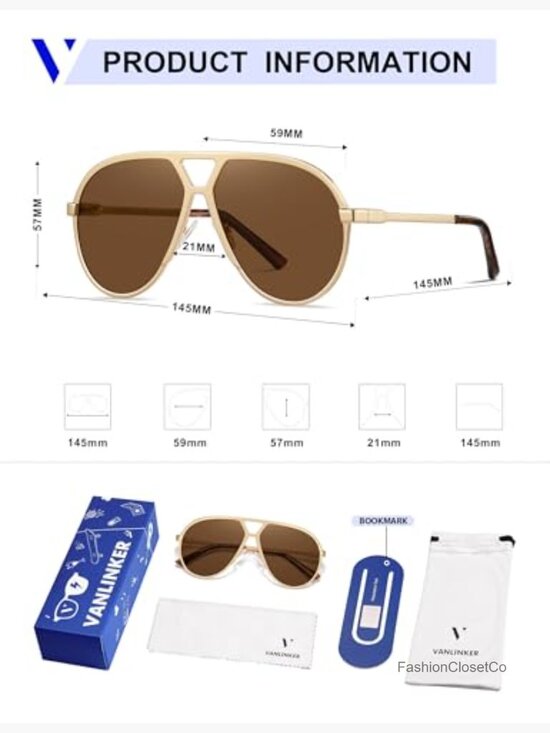 Oversized Retro Vintage Aviator Sunglasses with Polarized Metal Frame